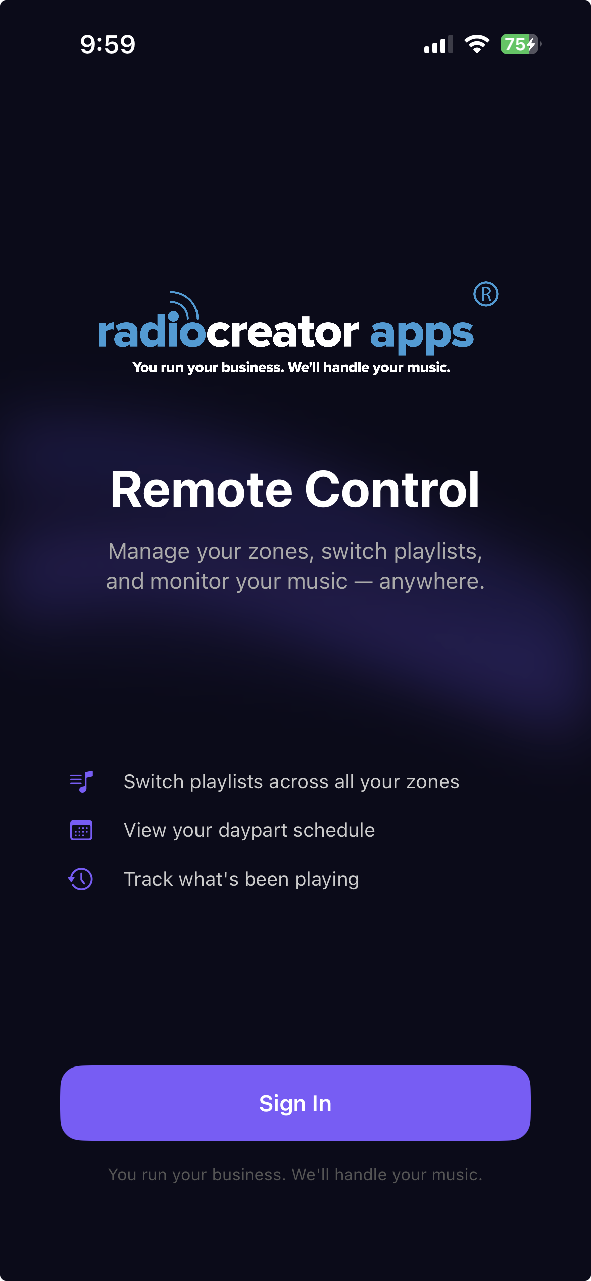 RadioCreator Remote Control App