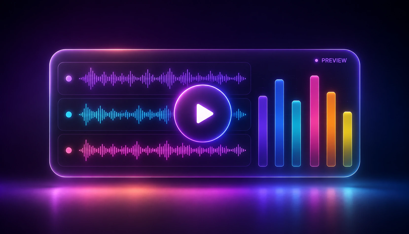 Consola de mezcla de audio con ondas y control de reproducci&oacute;n